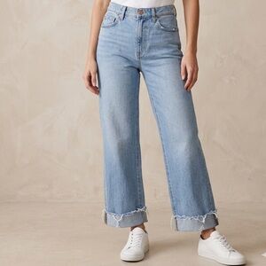 LOFT The Wide Leg Jeans Light Wash Raw Hem Frayed 25/0 High Rise Coastal Boho